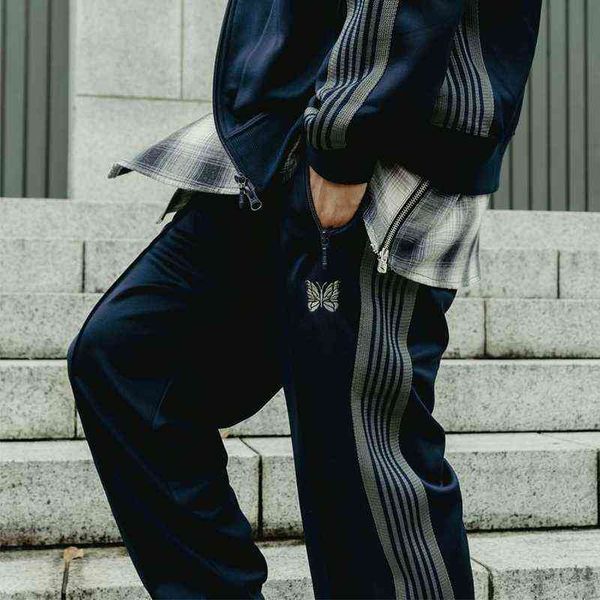 green stripe needles fashion pants men awge butterfly embroidered needles women track pants trousers t220803, Black
green stripe needles fashion pants men awge butterfly embroidered needles women track pants trousers t220803, Black