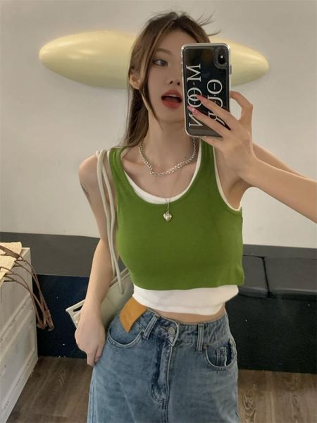 women's tanks & camis women fake 2 pieces patchwork design chic cool irregular streetwear summer girls casual basic all-match mujerwome, White
women's tanks & camis women fake 2 pieces patchwork design chic cool irregular streetwear summer girls casual basic all-match mujerwome, White