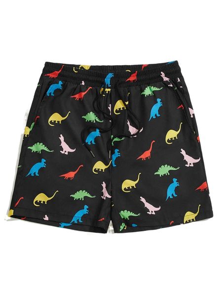 men dinosaur print drawstring waist shorts o0he#, White;black