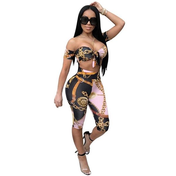 summer 2 piece set women off shoulder short sleeve chain print new lace up crop and pants two piece bodycon t200702, White
summer 2 piece set women off shoulder short sleeve chain print new lace up crop and pants two piece bodycon t200702, White
