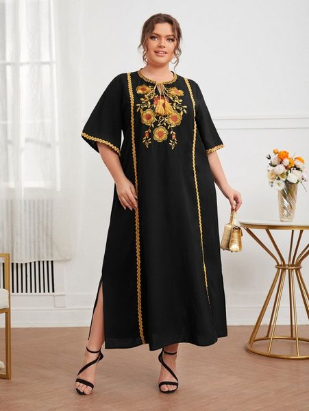 plus embroidered floral tassel detailing maxi dress f8wa#, Black
plus embroidered floral tassel detailing maxi dress f8wa#, Black