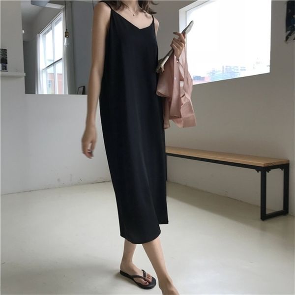 women maxi dress loose sleeveless dresses vneck sling long black party dress y200101, White;black
women maxi dress loose sleeveless dresses vneck sling long black party dress y200101, White;black