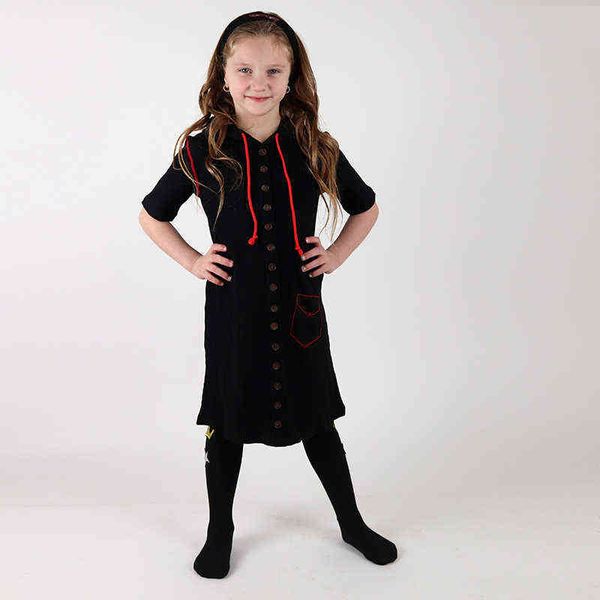 girls dress summer short sleeve and long sleeve kids clothes front buttons children clothing black ribbed with hooded red string l220715, Red;yellow
girls dress summer short sleeve and long sleeve kids clothes front buttons children clothing black ribbed with hooded red string l220715, Red;yellow