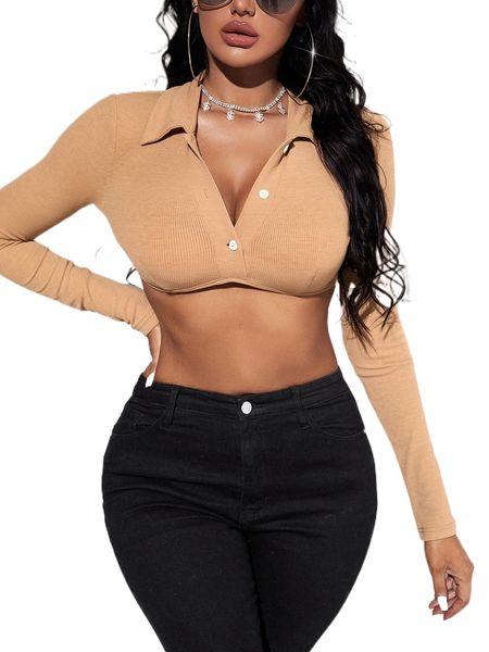 sxy button front rib knit crop u1i6#, White