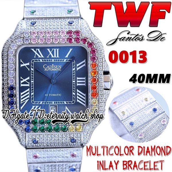 twf tw0013 japan miyota automatic mens watch 40mm rainbow diamonds bezel blue dial roman markers iced out diamond stainless bracelet super e, Slivery;brown
twf tw0013 japan miyota automatic mens watch 40mm rainbow diamonds bezel blue dial roman markers iced out diamond stainless bracelet super e, Slivery;brown