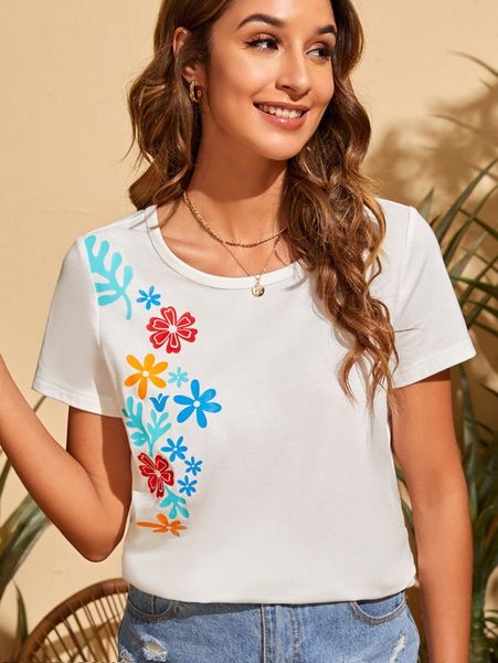 floral print round neck tee q4ks#, White
floral print round neck tee q4ks#, White
