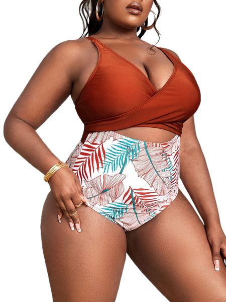 plus tropical print wrap tie back cut out one piece swimsuit d4th#, White;black
plus tropical print wrap tie back cut out one piece swimsuit d4th#, White;black
