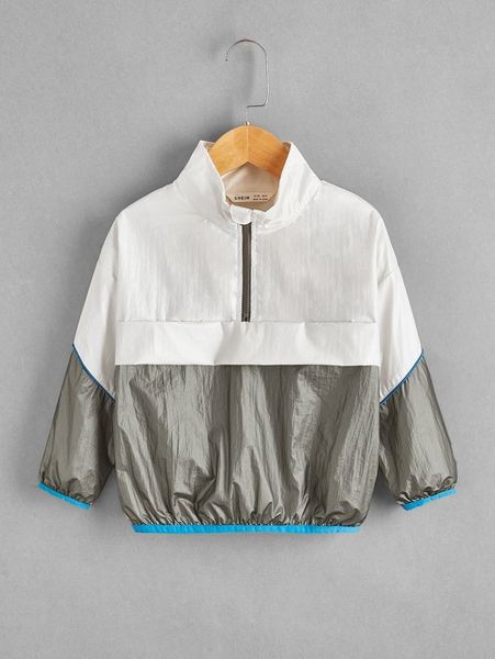 toddler boys half zip two tone contrast binding jacket she, Blue;gray