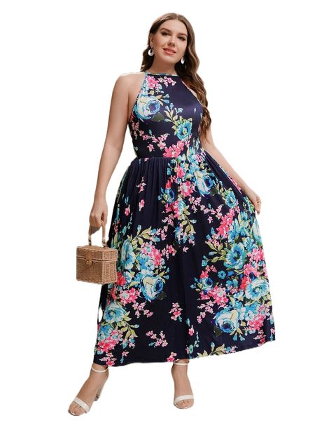 plus floral print ruched dress l6vj#, Black