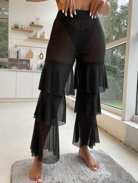 tiered layer cover up pants m3ma#, White;black 
tiered layer cover up pants m3ma#, White;black