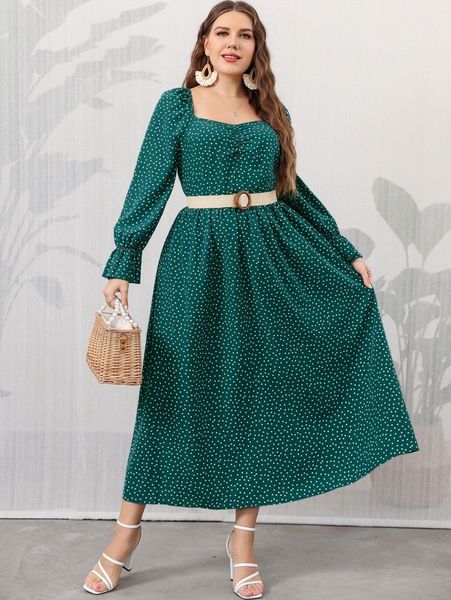 plus polka dot flounce sleeve sweetheart neck dress without belt k24l#, Black
plus polka dot flounce sleeve sweetheart neck dress without belt k24l#, Black