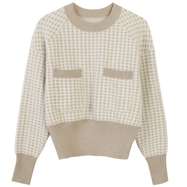 510 2022 summer kint pullover long sleeve crew neck brand same style sweater plaid luxury womens clothes mingmei, White;black
510 2022 summer kint pullover long sleeve crew neck brand same style sweater plaid luxury womens clothes mingmei, White;black
