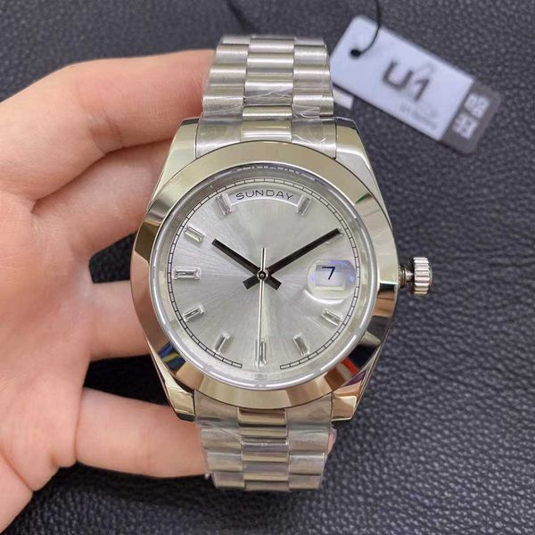 factory steel u1 watches day date 40mm diamond set white dial smooth bezel ice automatic mechanical movement sapphire glass president, Slivery;brown
factory steel u1 watches day date 40mm diamond set white dial smooth bezel ice automatic mechanical movement sapphire glass president, Slivery;brown