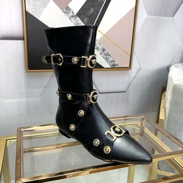 boots middle tube boots women's flat bottom medusa autumn and winter pointed leather transparent temperament anti-skid anti odor ctpg, Black
boots middle tube boots women's flat bottom medusa autumn and winter pointed leather transparent temperament anti-skid anti odor ctpg, Black