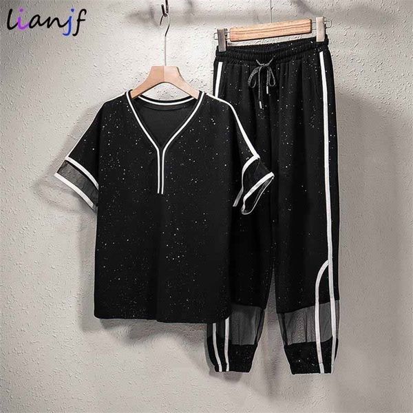 summer striped lace mesh sleeve t-shirts+pants casual western style loose and thin mesh stitching two-piece woman suit 220505, White
summer striped lace mesh sleeve t-shirts+pants casual western style loose and thin mesh stitching two-piece woman suit 220505, White
