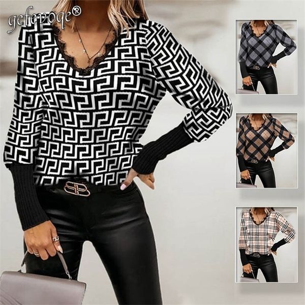 fashion geometric print lace v-neck long sleeve female fashionable temperament ity comfortable casual clothe 220328, White
fashion geometric print lace v-neck long sleeve female fashionable temperament ity comfortable casual clothe 220328, White