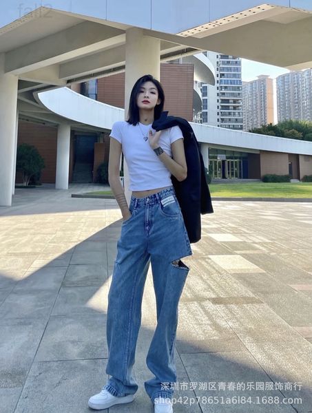 women's jeans designer kim new product joint brand series cut mouth hole irregular straight tube wide leg pants personality fashionable, Blue
women's jeans designer kim new product joint brand series cut mouth hole irregular straight tube wide leg pants personality fashionable, Blue