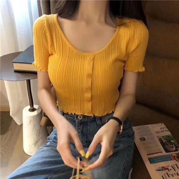 women v-neck knitted t shirt summer thin t-shirts camisetas feminino short sleeve button up for, White
women v-neck knitted t shirt summer thin t-shirts camisetas feminino short sleeve button up for, White