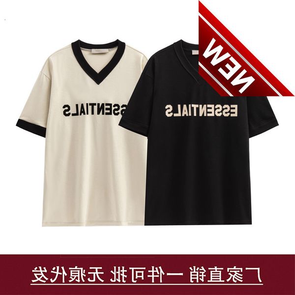 right version of fear god essentials season 8 multi thread color blocking v-neck short sleeve fog t-shirt for men and women, White;black
right version of fear god essentials season 8 multi thread color blocking v-neck short sleeve fog t-shirt for men and women, White;black