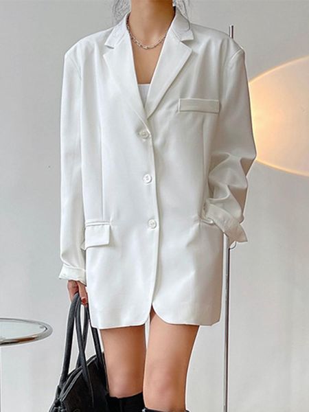 women's suits & blazers fashion women's blazer notched loose single breasted long sleeve white suit jackets elegant female summer, White;black
women's suits & blazers fashion women's blazer notched loose single breasted long sleeve white suit jackets elegant female summer, White;black