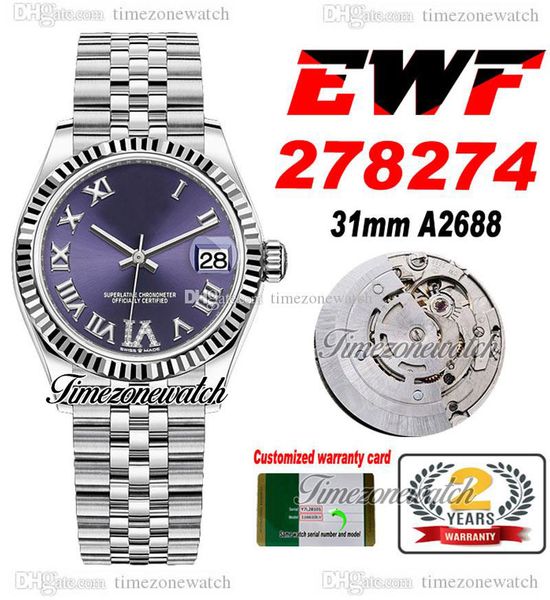 ewf 31mm 278273 eta a2688 automatic womens ladies watch fluted bezel purple roman diamonds dial jubileesteel bracelet super edition with war, Slivery;brown
ewf 31mm 278273 eta a2688 automatic womens ladies watch fluted bezel purple roman diamonds dial jubileesteel bracelet super edition with war, Slivery;brown