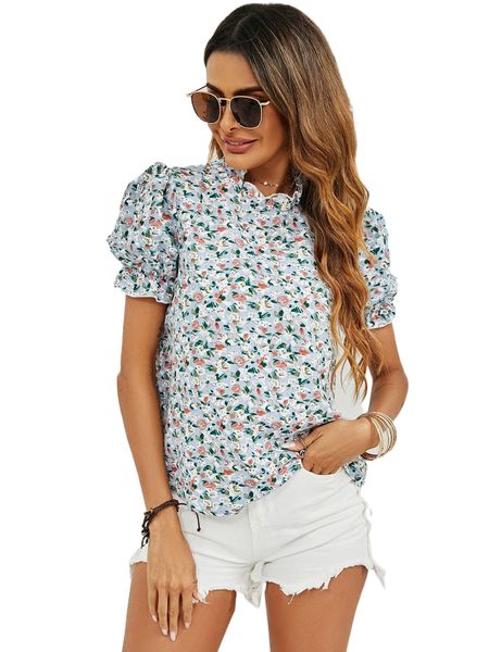 ditsy floral frill blouse v3g8#, White