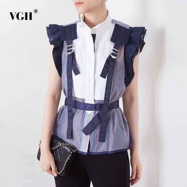 striped see through shirt for women stand collar short sleeve patchwork ruffle casual blouse female fashion summer 210507, White
striped see through shirt for women stand collar short sleeve patchwork ruffle casual blouse female fashion summer 210507, White