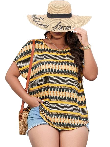 plus geo print batwing sleeve tee c31x#, Black
plus geo print batwing sleeve tee c31x#, Black