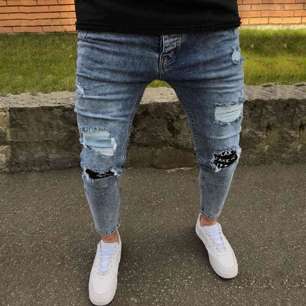 men's jeans men's jeans stickers worn elastic casual small foot slim pants 3j01, Blue
men's jeans men's jeans stickers worn elastic casual small foot slim pants 3j01, Blue
