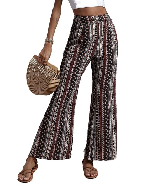 all over print flare leg pants m4bs#, Black;white