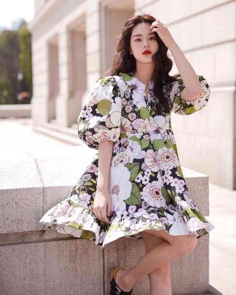 casual dresses french single / spring small v-neck bubble sleeve flower pattern sweet dress, Black;gray
casual dresses french single / spring small v-neck bubble sleeve flower pattern sweet dress, Black;gray