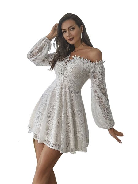 double crazy off shoulder lace up front lantern sleeve lace dress i7oc#, Black;gray