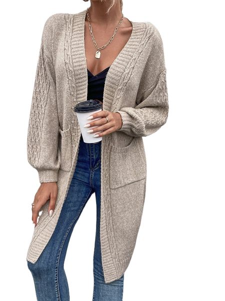 double pocket drop shoulder cable knit duster cardigan q0qd#, White;black
double pocket drop shoulder cable knit duster cardigan q0qd#, White;black