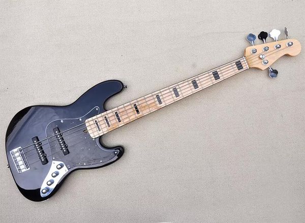 5 strings black electric bass guitar with maple fingerboard pickguard 
5 strings black electric bass guitar with maple fingerboard pickguard
