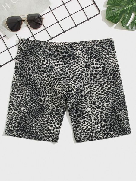 men leopard print boxer brief j84k#, Black;brown