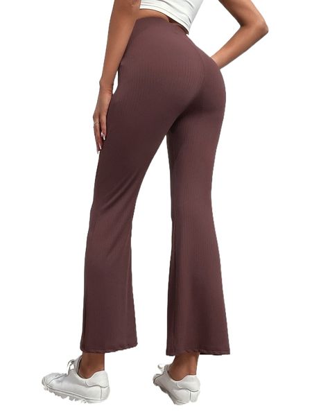 solid high waist flare leg pants t3jc#, Black;white