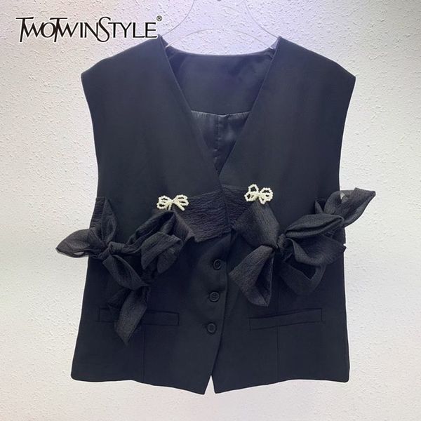 black casual coat for women v neck sleeveless patchwork bowknot slim coats female spring fashion clothes 210423, Black;white
black casual coat for women v neck sleeveless patchwork bowknot slim coats female spring fashion clothes 210423, Black;white