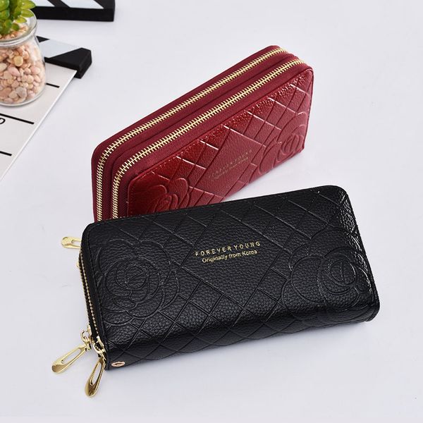 tz women's wallet phone purses big female purse leather brand retro ladies long woman wallets card clutch double zipper, Red;black
tz women's wallet phone purses big female purse leather brand retro ladies long woman wallets card clutch double zipper, Red;black