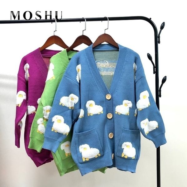 sweater cardigan women spring winter clothes korean knitted sweater coat cute sheep cardigan vneck loose sweater ladies y201012, White;black
sweater cardigan women spring winter clothes korean knitted sweater coat cute sheep cardigan vneck loose sweater ladies y201012, White;black