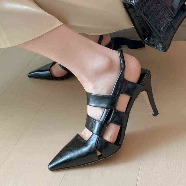 2022 spring and summer new fine heeled cowhide high heels pointed back trip belt hollowed out sandals roman style, Black
2022 spring and summer new fine heeled cowhide high heels pointed back trip belt hollowed out sandals roman style, Black