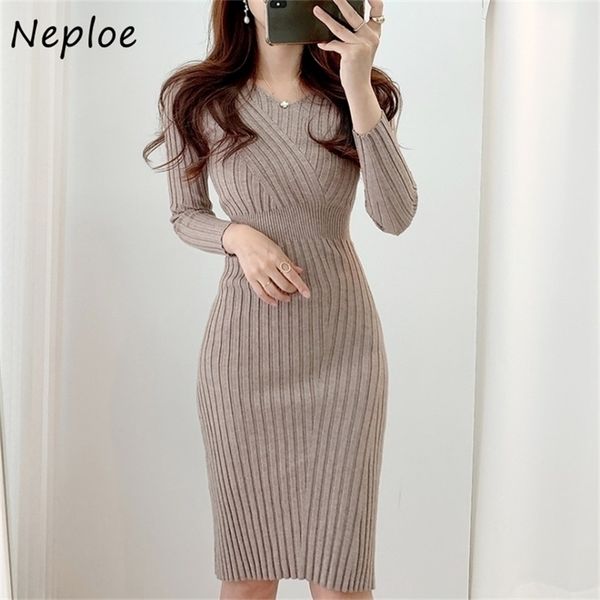 long sleeve knitted dresses robe female autumn retro v-neck bodycon dress korean chic slim waist vestido de mujer 220317, Black;gray
long sleeve knitted dresses robe female autumn retro v-neck bodycon dress korean chic slim waist vestido de mujer 220317, Black;gray