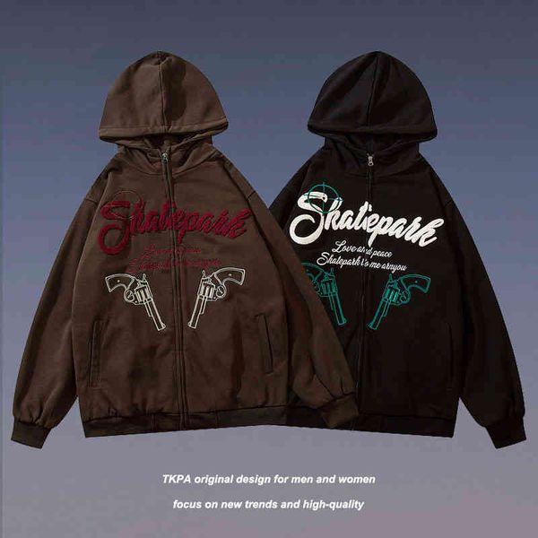 tkpa high street style letter embroidered zipper cardigan hoodie men's and women's oversize hip hop, Black
tkpa high street style letter embroidered zipper cardigan hoodie men's and women's oversize hip hop, Black