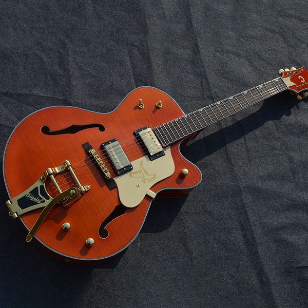 chinese electric guitar g jazz gret orange color hollow body big sby tremolo gold hardware rosewood 6 strings
chinese electric guitar g jazz gret orange color hollow body big sby tremolo gold hardware rosewood 6 strings