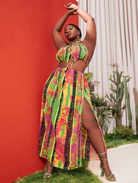 sxy plus o-ring detail crisscross backless split snakeskin and striped dress j7dm#, Black
sxy plus o-ring detail crisscross backless split snakeskin and striped dress j7dm#, Black