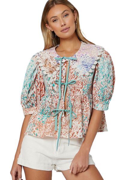 x ji yeon lee abstract print self-tie puff sleeve b64f#, White
x ji yeon lee abstract print self-tie puff sleeve b64f#, White