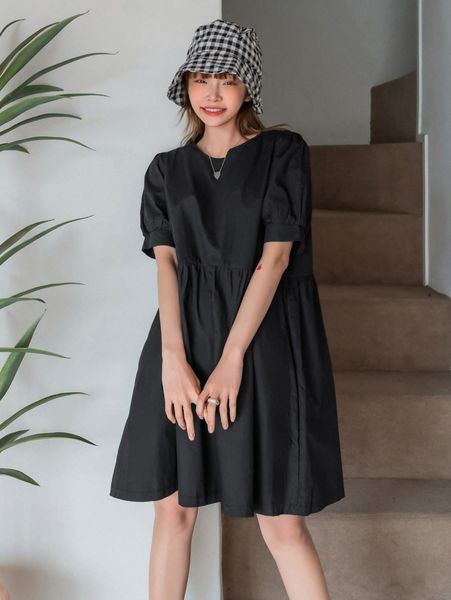 dazy solid puff sleeve smock dress 51fn#, Black;gray
dazy solid puff sleeve smock dress 51fn#, Black;gray