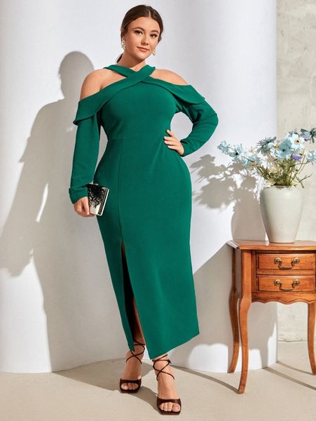 plus cold shoulder split thigh dress d9lq#, Black
plus cold shoulder split thigh dress d9lq#, Black