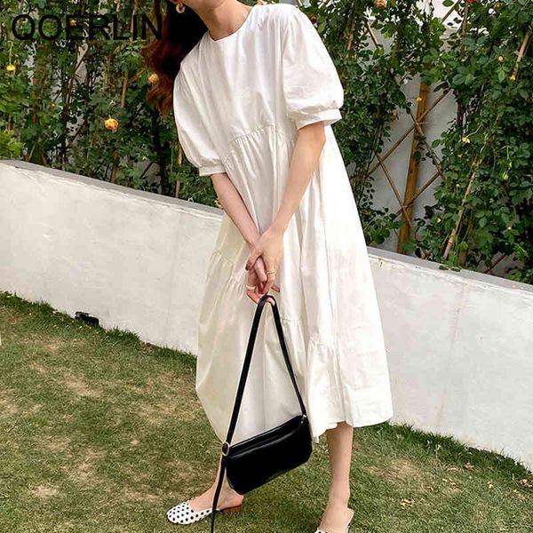 qoerlin chic french style elegance round neck puff sleeve loose irregular pleated dress plain short sleeve summer white dress 210412, Black;gray
qoerlin chic french style elegance round neck puff sleeve loose irregular pleated dress plain short sleeve summer white dress 210412, Black;gray
