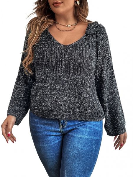 plus marled knit kangaroo pocket drop shoulder drawstring hooded sweater f2ft#, Black
plus marled knit kangaroo pocket drop shoulder drawstring hooded sweater f2ft#, Black
