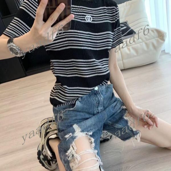 2022 summer designer women's knits wear high fashion womens t shirts shirt c letter embroidery black striped wool round collar classic, White
2022 summer designer women's knits wear high fashion womens t shirts shirt c letter embroidery black striped wool round collar classic, White